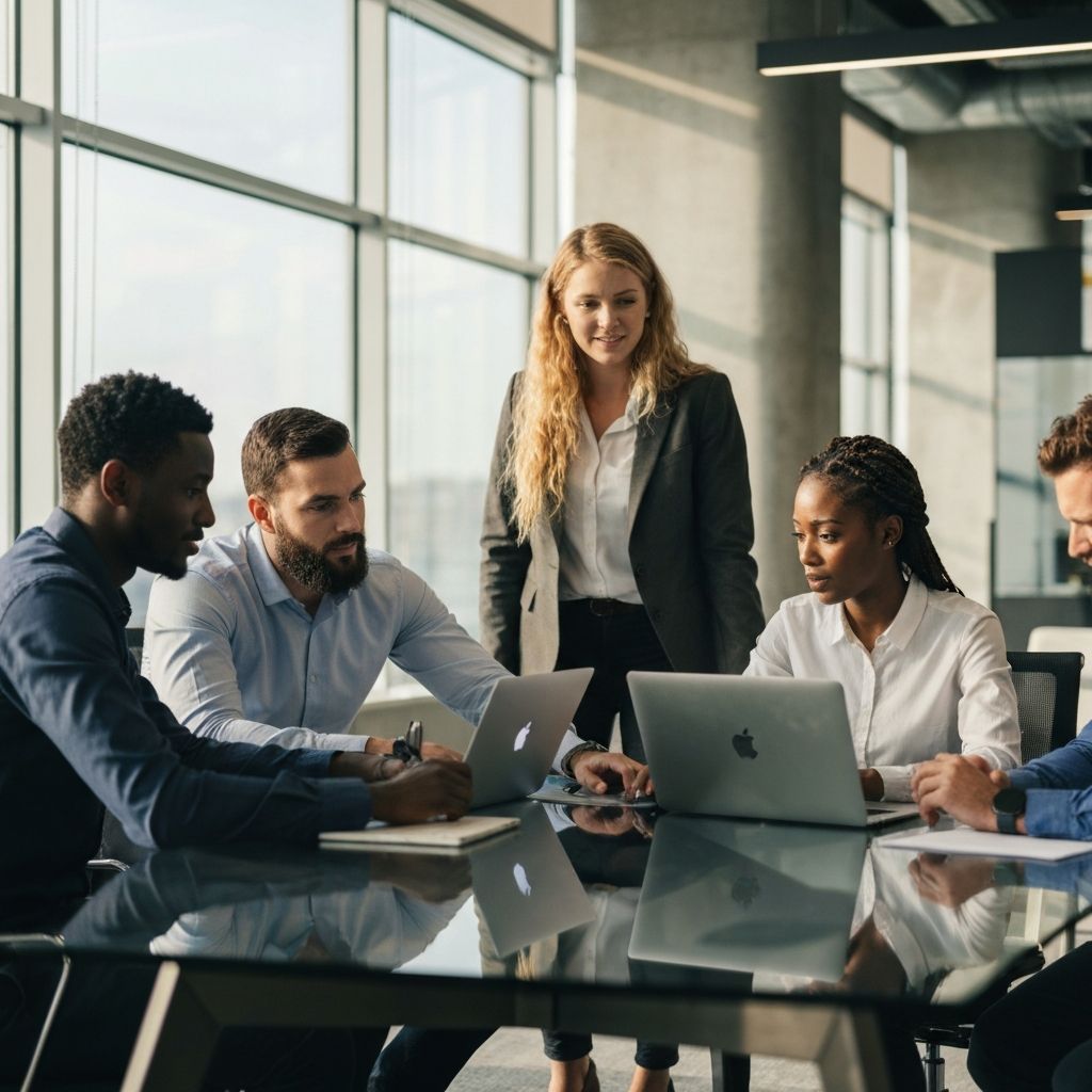 Team of IT consultants collaborating in a modern office